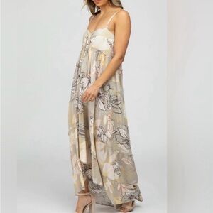 Lovestitch High Low Floral Dress in Cream and Gray